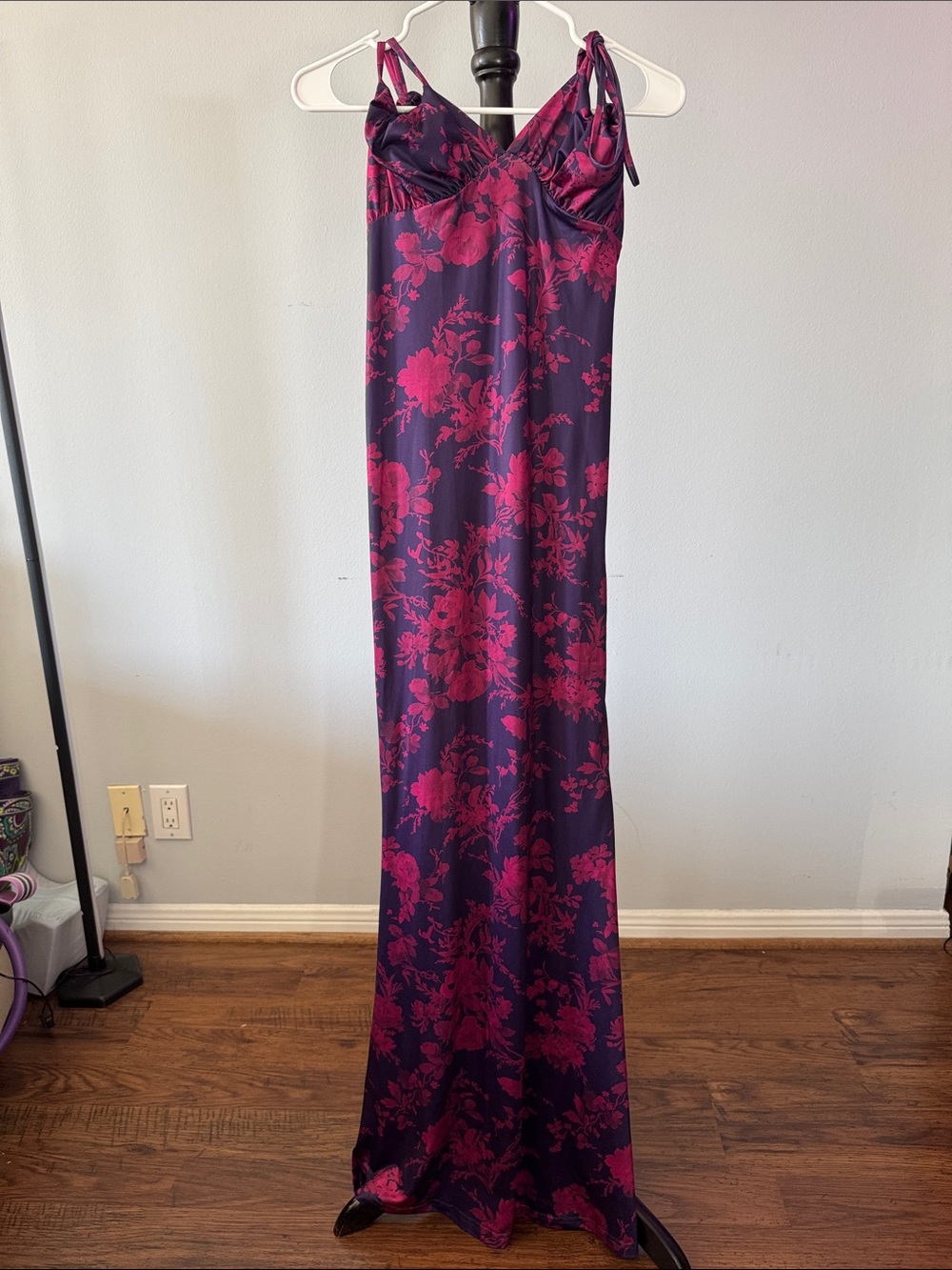 Maxi Slip Dress in Fuchsia Floral on Deep Purple 1.T